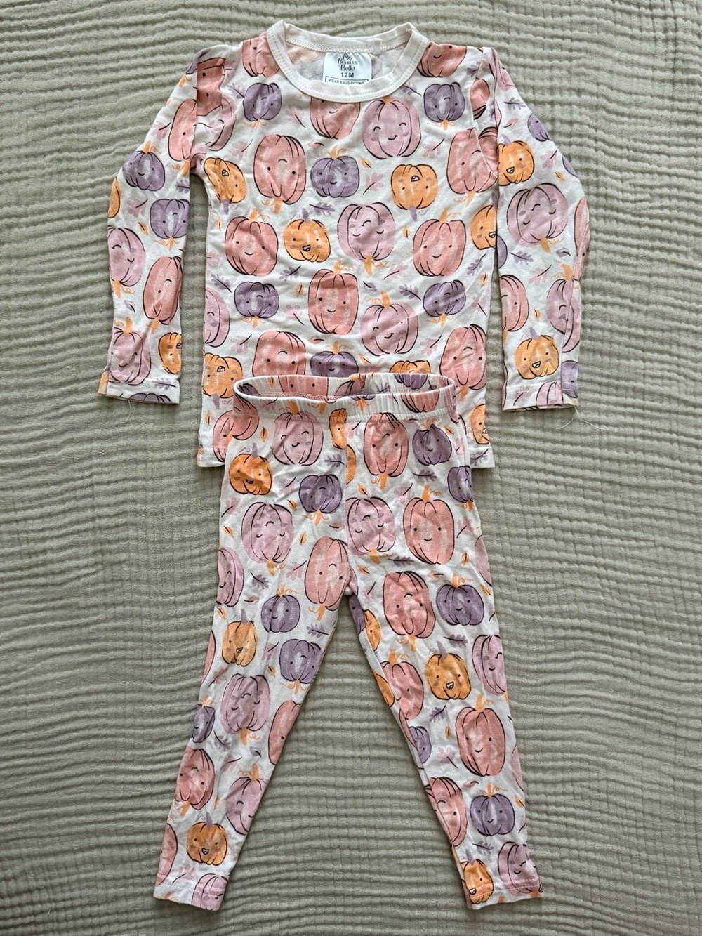 12m Pumpkin Print Long-Sleeve Kids Pajama Set - Pink, Orange & Purple